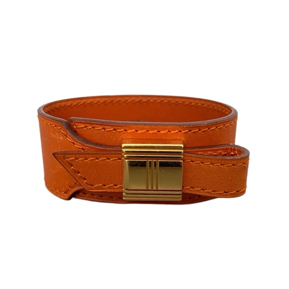 Hermes Jewelry - Hermès Artemis Orange Leather Gold Buckle Bracelet w/COA: All Sales Final